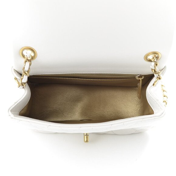 Chanel Classic Lambskin Quilted CC Pearl Crush Mini Flap White Bag - Picture 11 of 11
